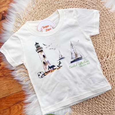 Conj. Camiseta Coastal Collection e Bermuda - Off White e Verde